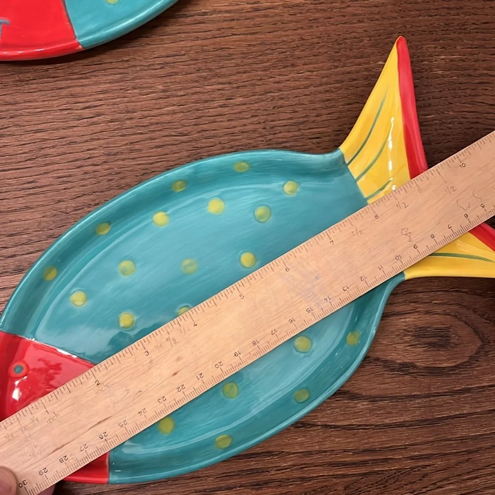4 Foreside Vintage Colorful Fish Shaped Ceramic Plates